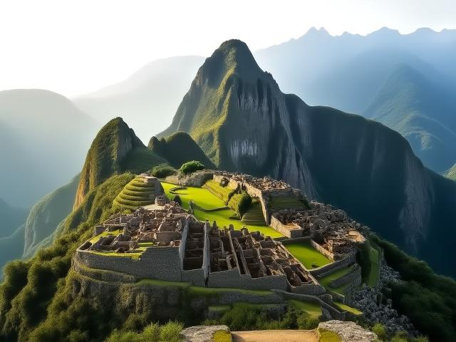 Sunlight hitting the ruins of Machu Picchu